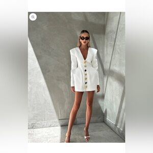 Atoir White Structured Mini Dress with Gold Buttons